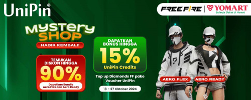 Beli Voucher UniPin di Yomart – Top Up Diamonds Free Fire pakai Voucher UniPin, Dapatkan Bonus hingga 15%